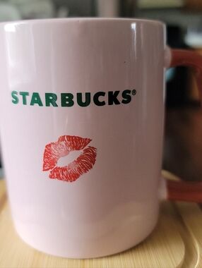 2021 Starbucks Valentine Pink Ceramic Mug with Red Lip Print.